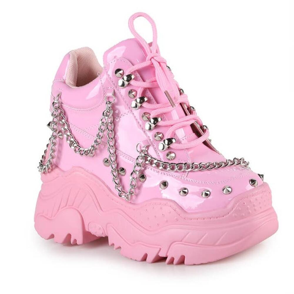 Anthony Wang Y2k Pink Platform Sneakers Studded Chain Goth Punk Chunky Shoes 6